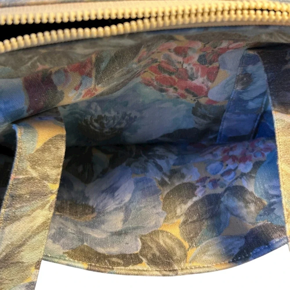 Margaret Smith‎ Floral Watercolor Canvas Zip Tote Bag Gardiner Maine Vtg 70s-80s